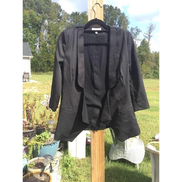 Umgee womens open knit blazer size small s black cotton collar 3 button jacquard - Picture 1 of 11